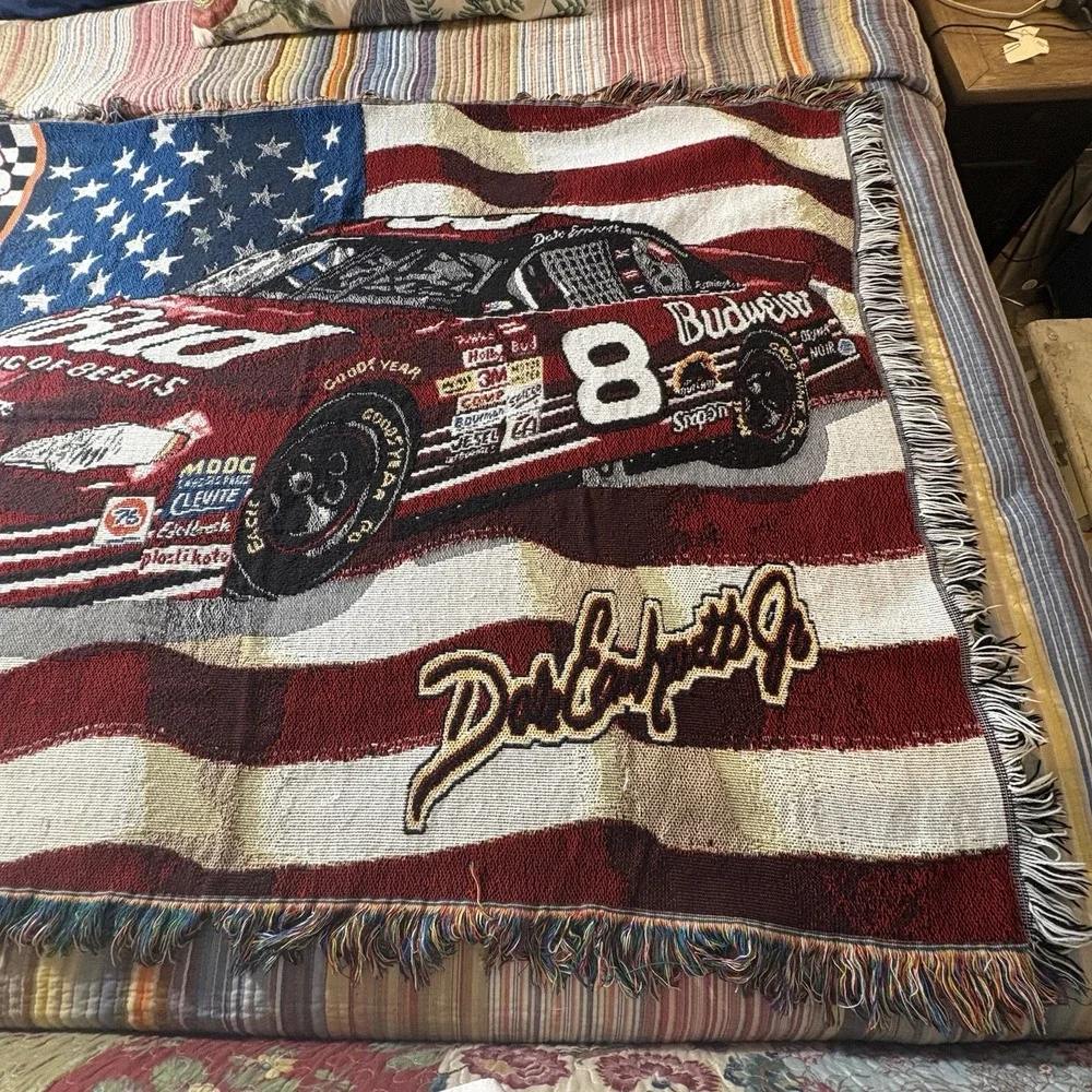 Nascar Dale Earnhardt Jr #8 Budweiser US Flag Throw Blanket Tapesty Wall Hanger